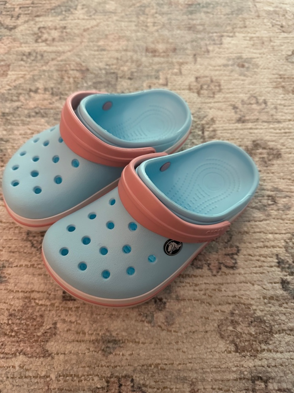 CROCS Kids Light Blue Clogs with Pink Strap